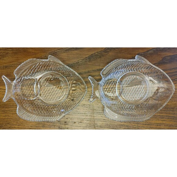 Set Of 4 VTG Clear Glass Fish Shape Dishes Plates (4) 8x6.25" Appetizer NO SAUCE - Picture 3 of 6